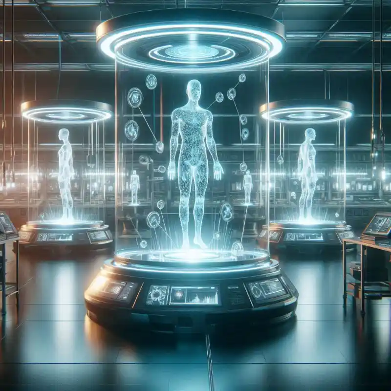 Ein geklonter Mensch in einer futuristischen Vitrine.